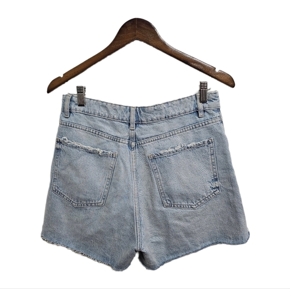 Zara high waist 90s ripped grunge style button light blue jean shorts size 8 - Picture 10 of 11
